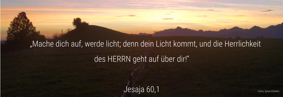 „Mache dich auf, werde licht; denn dein Licht kommt, und die Herrlichkeit  des HERRN geht auf über dir!“   Jesaja 60,1    -lichst, Sylvia Hörkens